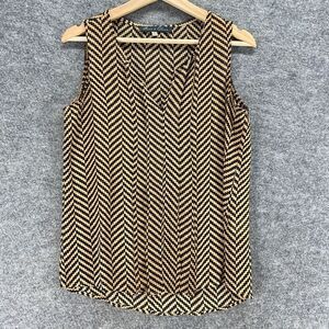 Rose & Olive Blouse Women S Small Beige Geometric V-Neck Sleeveless Wide Strap